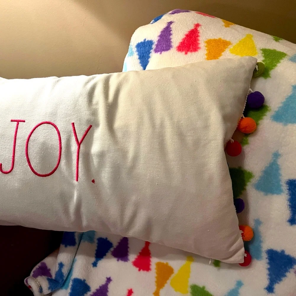 Brand New/ Unused - Yummy Soft Throw/ Joy Pillow - Bright Colors Christmas Decor